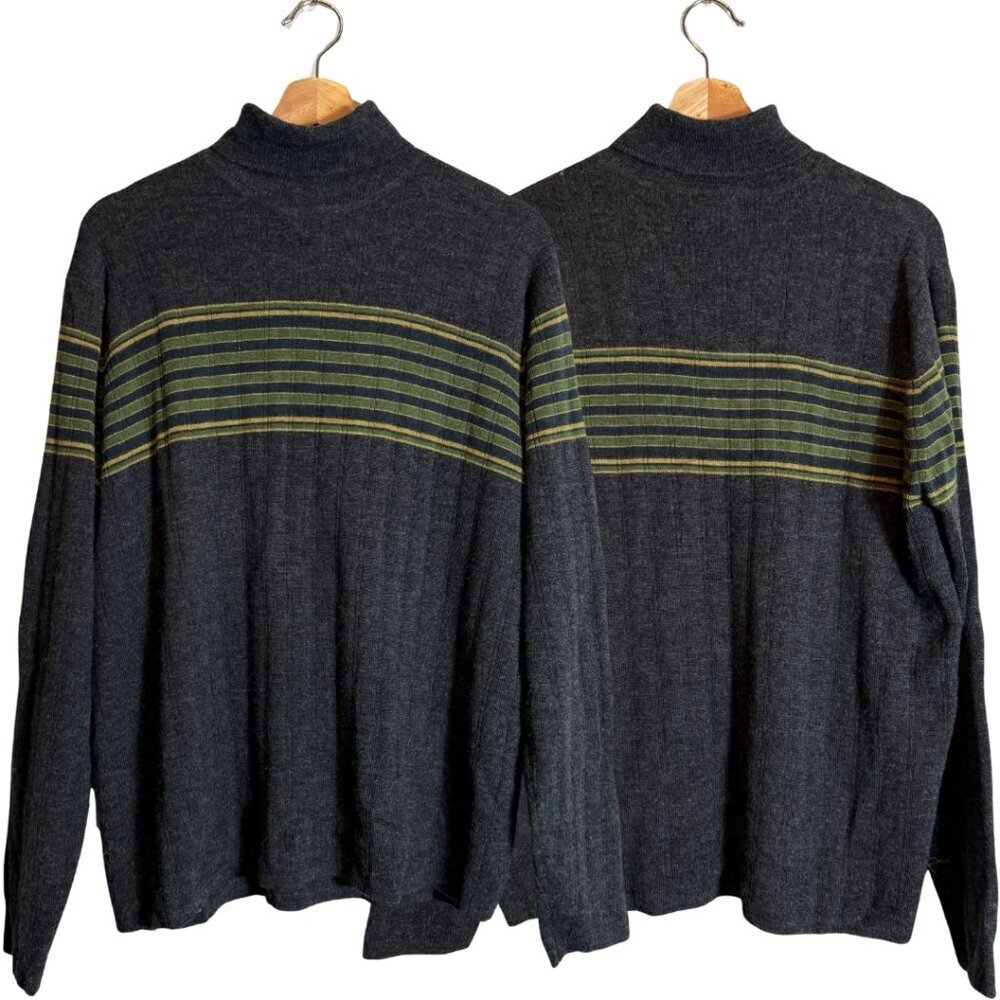 Vintage Banana Republic 100% Wool Striped Turtleneck Sweater Women's Large Gray